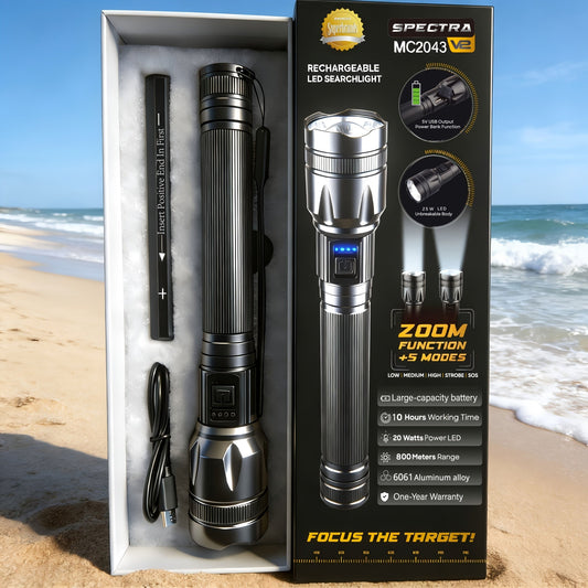 Flashlight 4000-Lumen P70 Zoom Torch with Five Modes, USB-C Charging and 18650 5000mAh Battery