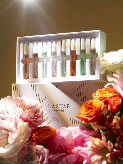 Perfume Gift Set LASTAR Eight-Piece Spray Bottle Collection in White Gold Box with Fitted Insert for Women
