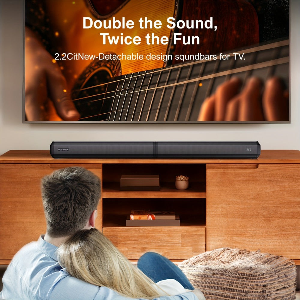 ULTIMEA 2.2ch Detachable TV Soundbar 100W Peak Power Bluetooth 5.3 Bass Adjustable 3 EQ Modes Optical ARC AUX Wall Mount Sound Bar for Smart TV Home Theater