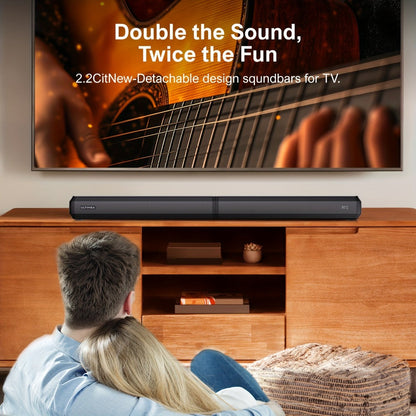 ULTIMEA 2.2ch Detachable TV Soundbar 100W Peak Power Bluetooth 5.3 Bass Adjustable 3 EQ Modes Optical ARC AUX Wall Mount Sound Bar for Smart TV Home Theater