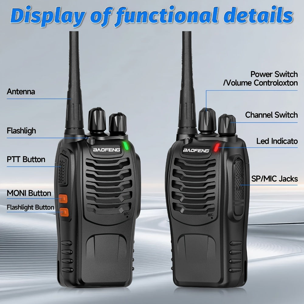 Baofeng Long Range Walkie Talkies for Adults with Earpieces 16 Channel Rechargeable Two Way Radio VOX Flashlight for Camping Hiking Skiing Cruise Family Adventure Available in 1 2 4 6 8 10 Pack