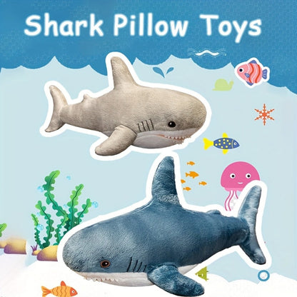 Plush Toy – Jumbo Shark Pillow 24-Inch in Blue, Grey, Blue-Pink or Rainbow Colorways and Ocean Decor