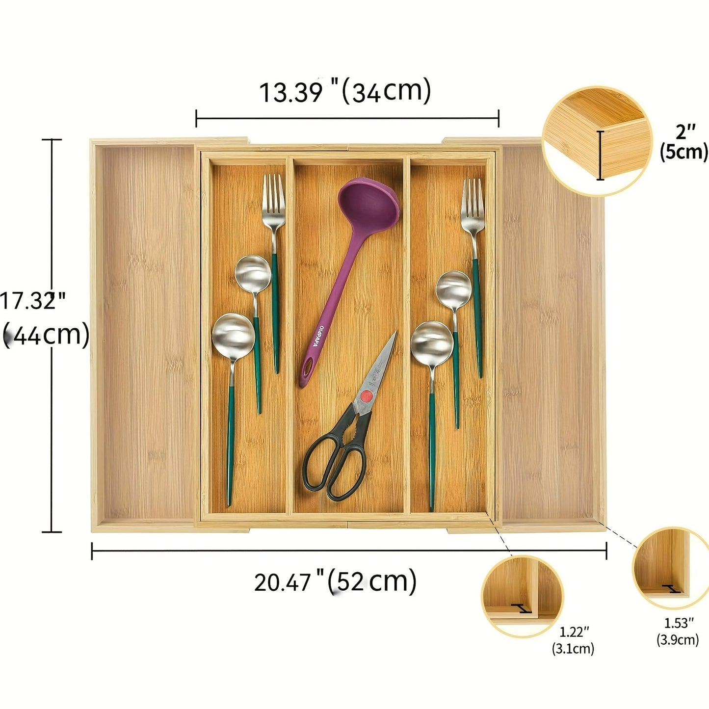 Cutlery Tray Kitchen Organizer Expandable Bamboo Drawer Divider with 5-Slot, 9-Slot or Two-Pack Options