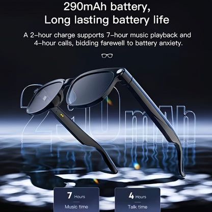 Smart Glasses Translation Eyewear with Bluetooth Open-Ear Speaker, Built-In Microphone and Black Frame