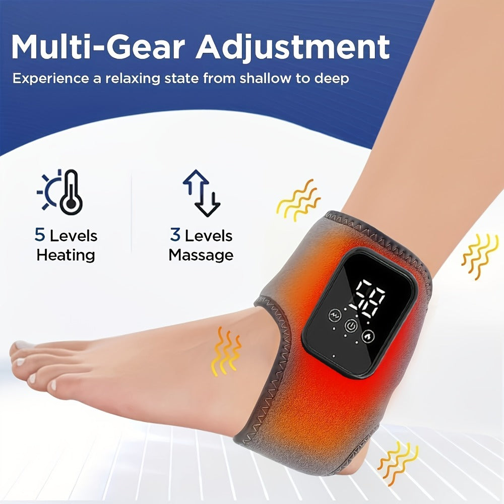 Foot Massager Electric Heated Ankle Wrap | 3 Heat Levels 3 Vibration Modes Touch Screen Timer | Relieves Ankle Pain Plantar Fasciitis Arthritis Muscle Fatigue | Fits Left & Right Feet | 1pc or 2pc Set