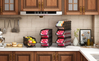 Soda Can Rack Kitchen Organizer 6-Piece Black Iron Stackable Set for Refrigerator, Pantry or Cabinet