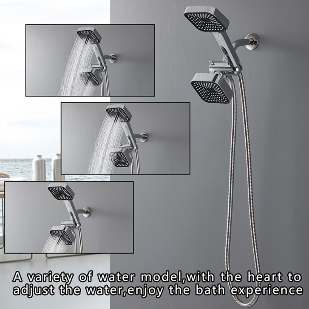 Dual Handheld Shower Kit with 4-Inch Spray Head, Long Hose, 3-Way Diverter and Silver or Black Finish