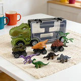 One Large Green T-Rex Car + Three Small Dinosaur Cars + Four Random Dinosaurs + One Tree