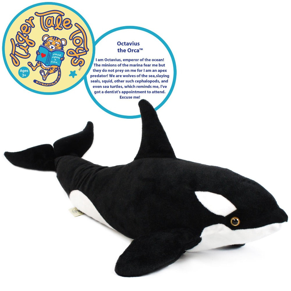 Stuffed Animal Octavius Orca in 28-Inch Length with Black-and-White Ocean Animal Design and Soft Fabric
