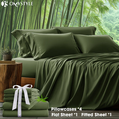 Bamboo Blend Bed Sheet Set 6pcs – Flat Sheet, Fitted Sheet & 4 Pillowcases, Ultra Soft Lyocell Viscose Breathable Bedding for Hot Sleepers, Deep Pocket Twin Full Queen King, 11 Colors