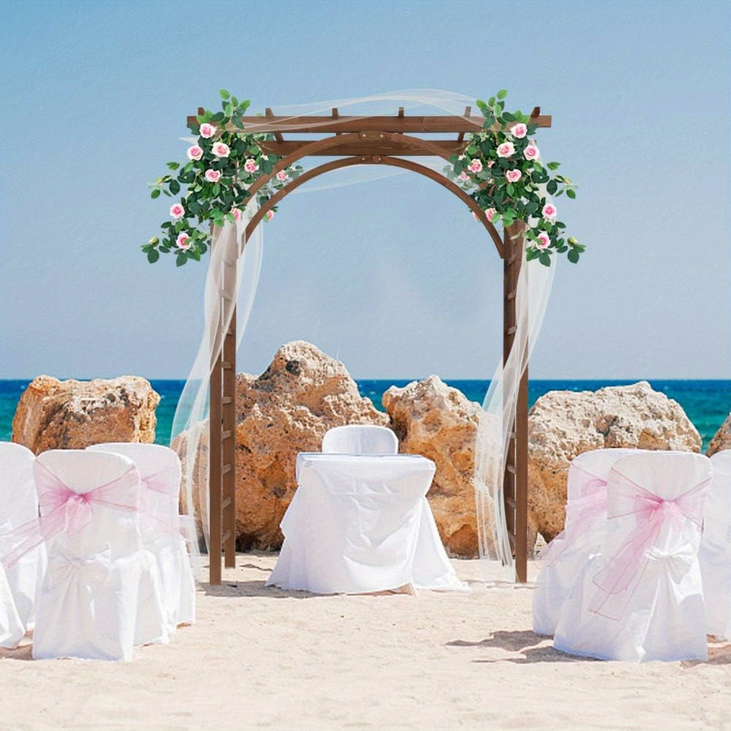 85" Brown Wooden Wedding Arch - Garden Arbor for Ceremonies, Plant Trellis, Backyard Pergola, And Christmas Decoration