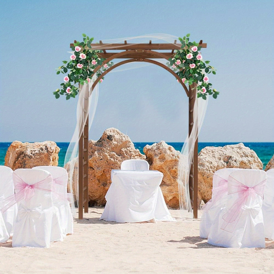 85" Brown Wooden Wedding Arch - Garden Arbor for Ceremonies, Plant Trellis, Backyard Pergola, And Christmas Decoration