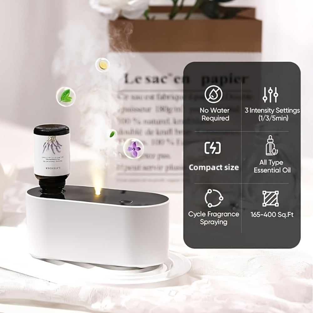 Waterless Essential Oil Diffuser – Smart Aroma Diffuser with 3 Modes, Auto Cycle Atomizer & Colorful LED Lights for Home Office Car Yoga, Mini Portable Scent Diffuser (Oils Not Included)