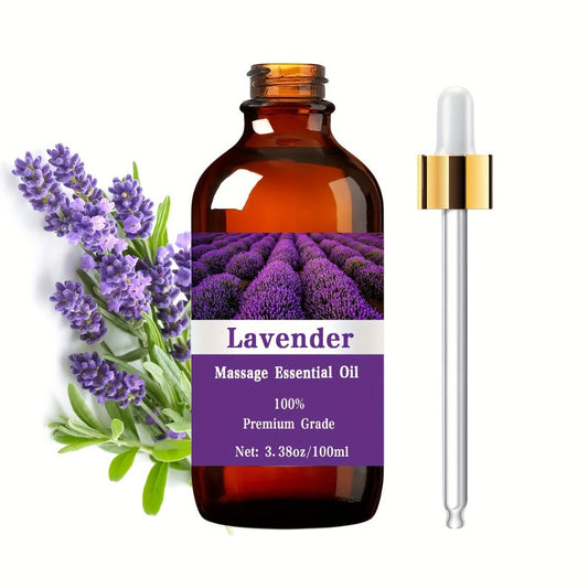 Essential Oil Lavender Aroma in 100ml Bottle for Diffuser, Massage, Meditation, Hair and Skin Use