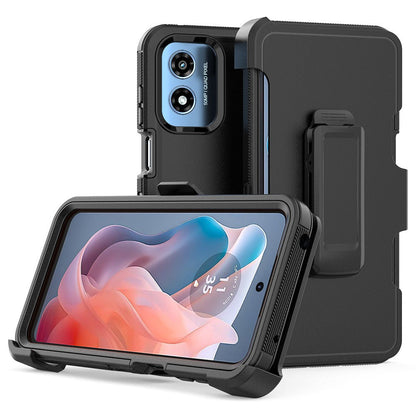 Phone Case Multi-Layer PC and TPU Cover with Belt Clip Holster and Kickstand for Moto G Play 2024