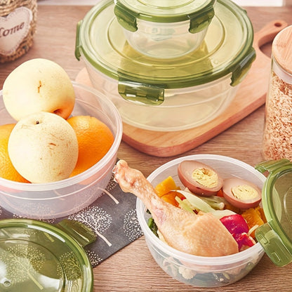 Food Storage Container Refrigerator Set with Three or Four Round Boxes, Flip Lids and Nested Capacities