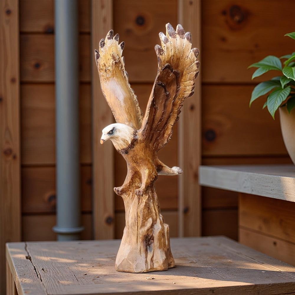 Lifelike Bald Eagle Resin Statue, 15.5-Inch Wildlife Sculpture for Indoor Shelf, Mantel or Tabletop Display