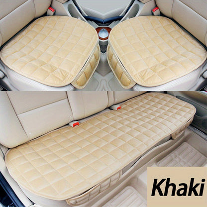 Car Seat Cushion Plush Plaid – Memory Foam, Non-Slip, Soft & Breathable, Universal Fit, Hand Washable, Front & Rear Options (Black / Khaki)