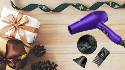 1875W Ionic Hair Dryer with Diffuser Concentrator Comb Nozzle - Professional Blow Dryer DC Motor 3 Heat 2 Speed Cool Shot Anti-Frizz Salon Quality for Women Black