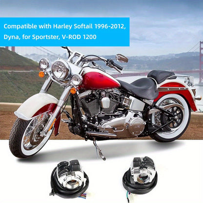 Harley Davidson Handlebar Control Switches with Wiring Harness, Chrome 1-Inch Left & Right Switch Kit for Sportster Softail Dyna V-ROD 1996-2012, High/Low Beam Horn Turn Signal Kill Switch Ignition Start
