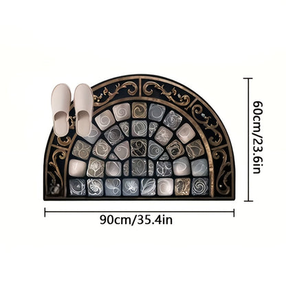 Half-Round Door Mat with Stone Mosaic and Scroll Print in 50 x 80cm or 60 x 90cm Entryway Sizes