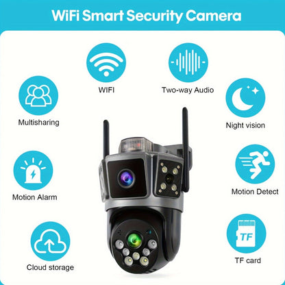 Security Camera Dual-Lens Three-Scene Model with 355 Pan-Tilt, Color Night Vision and SD Support to 256GB