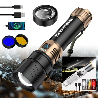 Flashlight Zoomable Rechargeable Cycling Light with Four Modes and Seven Listed Kit Configurations