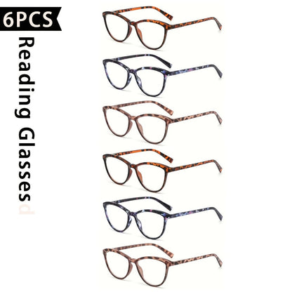 Reading Glasses – Six-Pair Floral Cat-Eye Blue-Light Reader Set with Spring Hinges in Seven Strengths