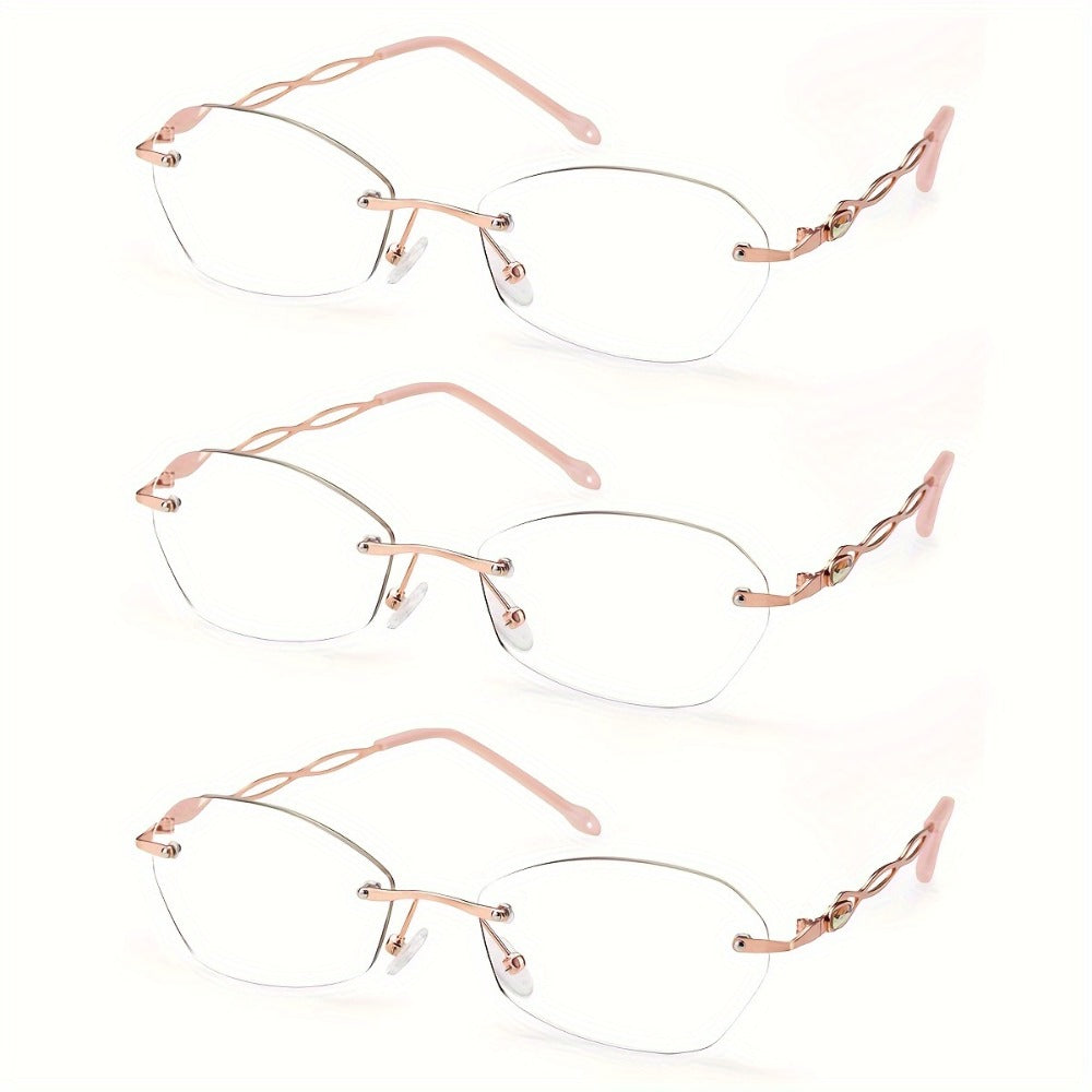 Reading Glasses – Three-Pair Rimless Metal Blue-Light Readers in Multiple Colors and Strengths