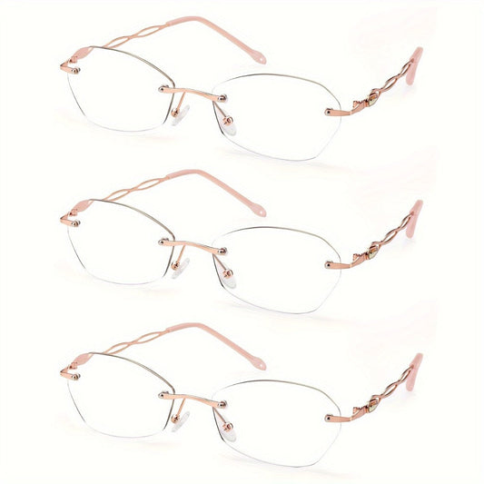 Reading Glasses – Three-Pair Rimless Metal Blue-Light Readers in Multiple Colors and Strengths