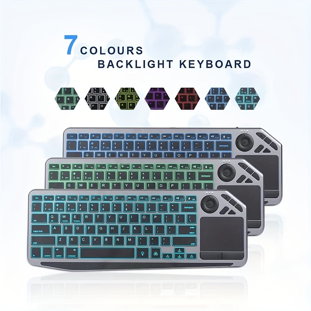 Touchpad Wireless Keyboard 2.4G Dual Mode – Backlit Multimedia Hotkeys, Type-C Rechargeable, All-in-One Remote for Smart TV, Android TV Box, Tablet, PC & Computer | Deep Grey