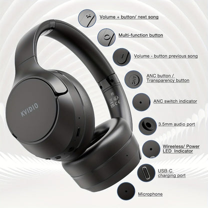 Hybrid ANC Over-Ear Headphones with 40 mm Drivers, 70-Hour Battery, Dual-Device Pairing and Black Finish