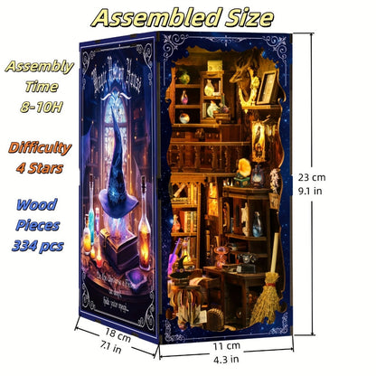 Magic House Book Nook Kit with 388-Piece Library and Potion-Room Scene, Touch Light and Clear Front Panel