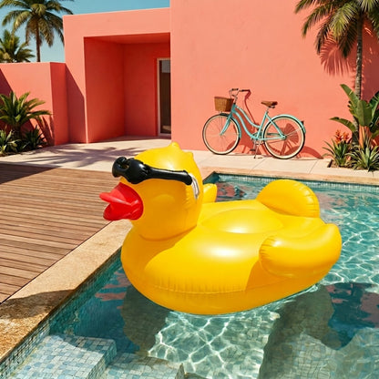 Giant Yellow Duck Pool Float, 67-Inch Ride-On Inflatable with One 16-Inch Beach Ball for Pool Parties