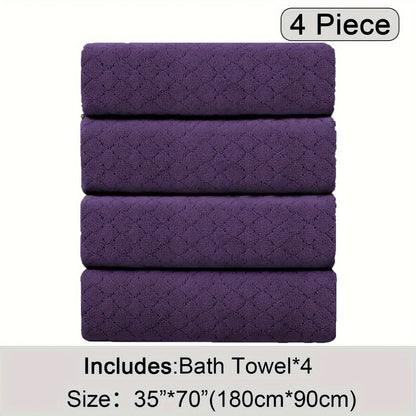 Oversized Bath Towel Set 4 Piece Diamond Pattern Microfiber - Ultra Soft Highly Absorbent Quick Dry | 10 Colors | Blue Green Black Gray Navy Orchid Brown Purple White Turquoise | Bathroom Hotel Gym Gift