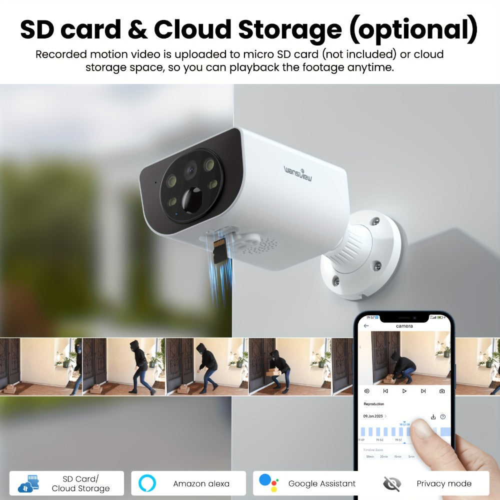 Wansview 2K Solar Outdoor Security Camera with 5000mAh Battery, WiFi and Optional SD or Cloud Storage