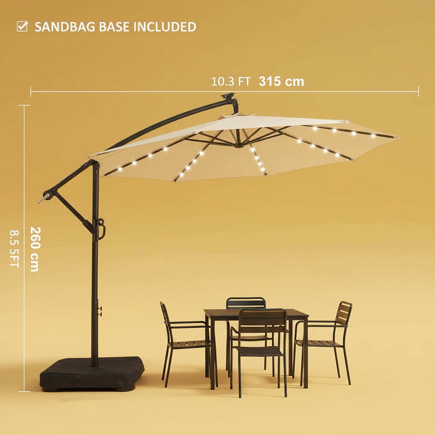 Offset Cantilever Umbrella 10FT Solar LED UPF50+ Easy Tilt Crank