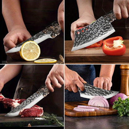 Multi-Piece Kitchen Knife Set with Stainless Steel Labels in Black Three-Piece or Brown Seven-Piece Options