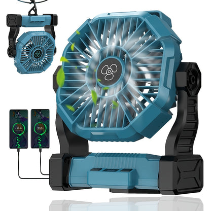 Portable Camping Fan 3-in-1 with LED Lantern & USB Charging – Battery Powered Tent Fan with Timer, 360° Rotation, for Outdoor Camping, Barbecue, Travel & Emergency Use (6 Colors)