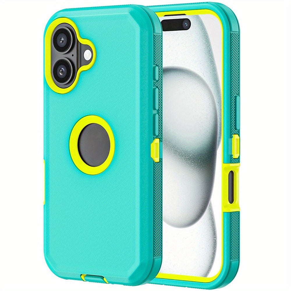 Phone Case Dual-Layer TPU and PC Hybrid Cover for iPhone 16 Plus in Black, Orange or Green