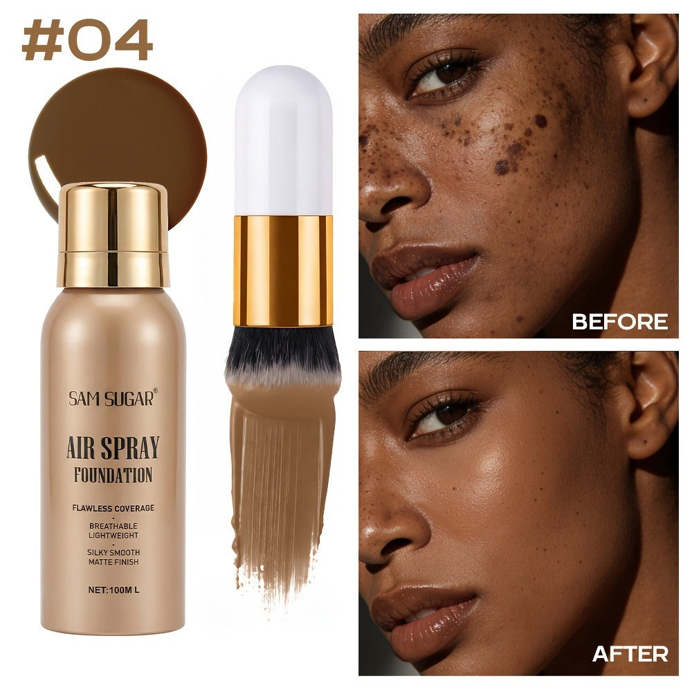 Spray-Format Face Foundation with Brush in Three Exact Numbered Checkout Shade Options for Face Makeup