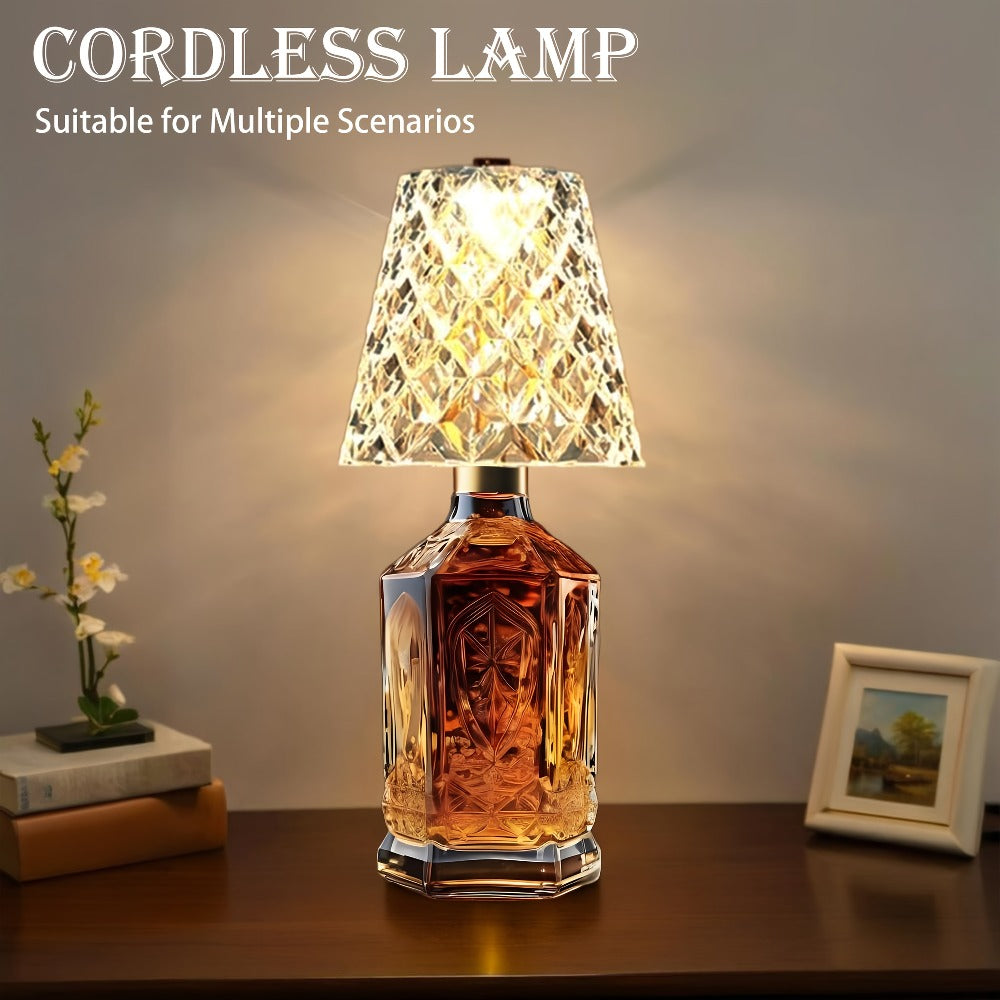 Wireless Wine Bottle Lamp – USB Rechargeable Acrylic Crystal Shade, 3-Color Touch Control Smooth Dimming, 2000mAh Cordless Bottle Light for Bar Decor, Home, Kitchen, Party & Table Ambiance (1pc / 2pcs)