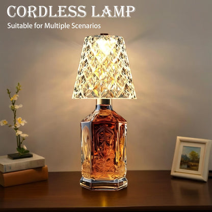 Wireless Wine Bottle Lamp – USB Rechargeable Acrylic Crystal Shade, 3-Color Touch Control Smooth Dimming, 2000mAh Cordless Bottle Light for Bar Decor, Home, Kitchen, Party & Table Ambiance (1pc / 2pcs)