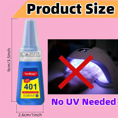 Nail Glue Set, TrendReady 401 25g Bottles in 1+1, 3+1, 5+1 or 7+1 Pack Options with Pointed Nozzles