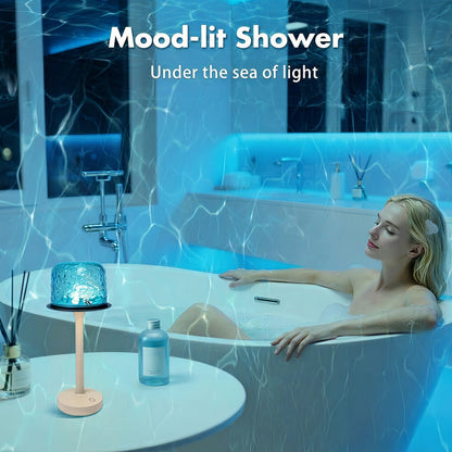 16-Color Rechargeable Atmosphere Lamp, Cordless Ocean Wave Night Light with Remote for Bedroom or Bathroom