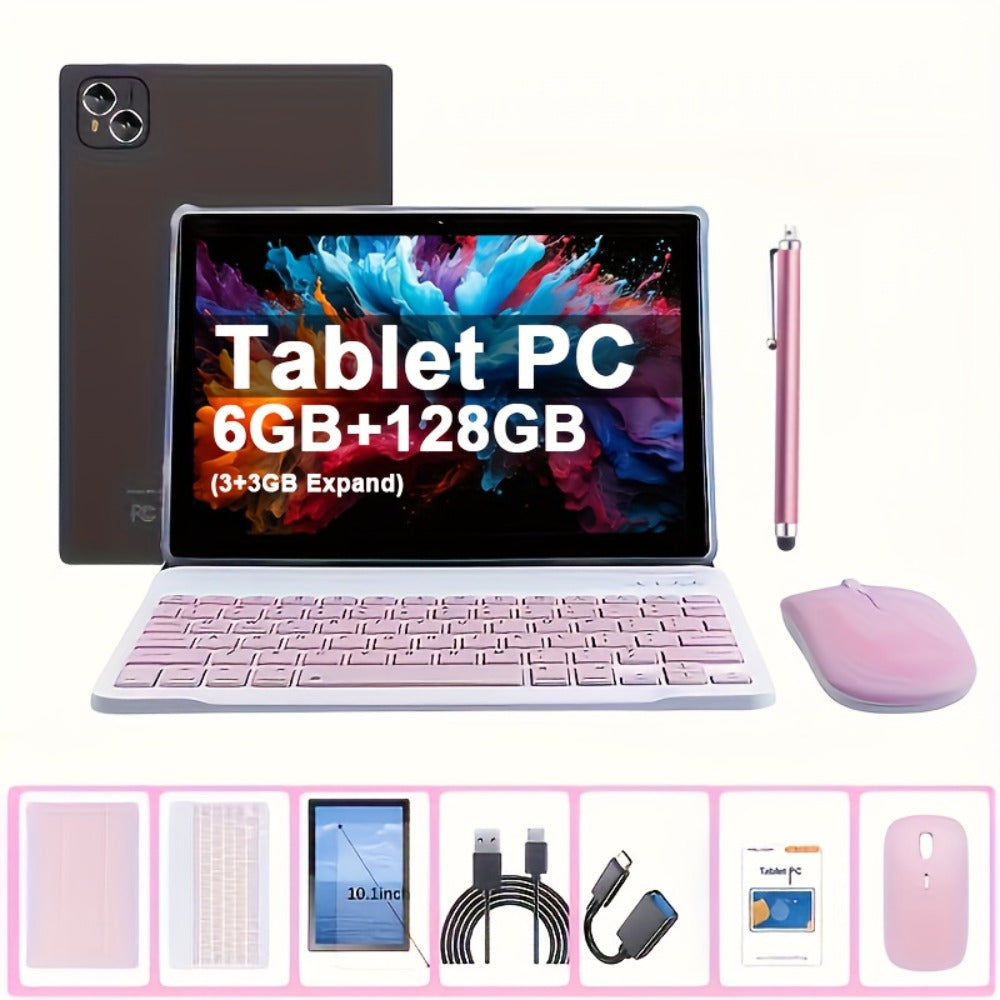 4G LTE Pink Tablet 10.1 Inch 2-in-1 Android 6GB RAM 128GB SSD 1280x800 IPS HD Touchscreen WiFi Dual Camera with Keyboard Mouse Case for Work School Travel Women