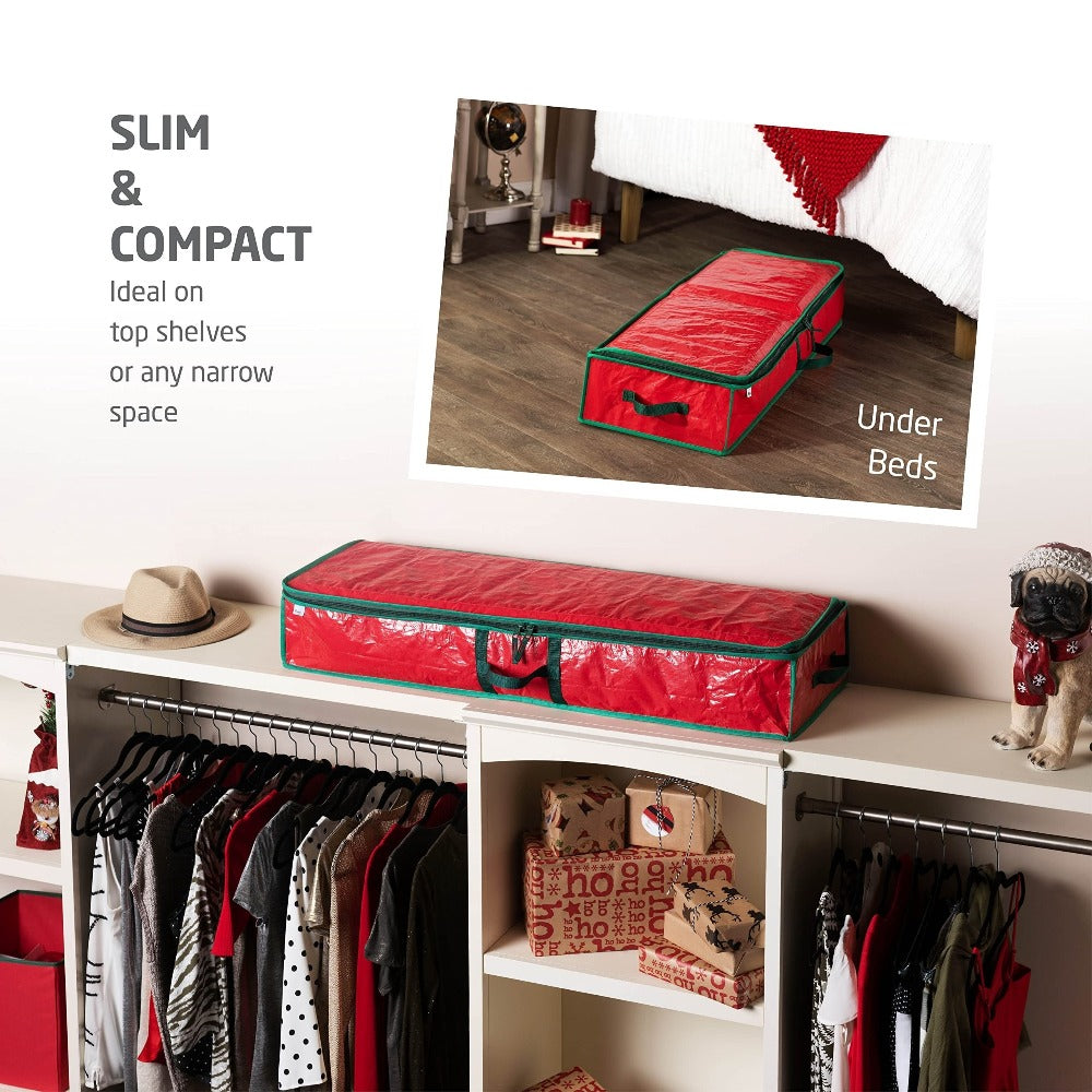 Storage Bag, 40-Inch Holiday Organizer in Red or Green with Zipper Closure, Interior Pockets, Handles and Adjustable Straps