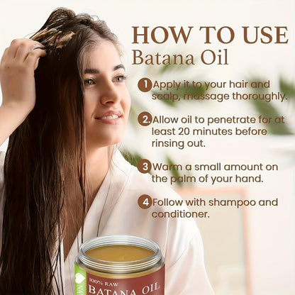 Hair Oil Batana 120g Amber Balm Jar with Black Screw Lid and External-Use Label Instructions