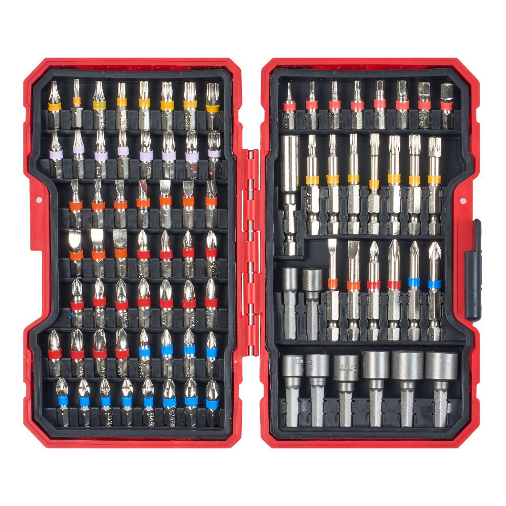 83-Piece YW080 Driver Drill Bit Set with S2-Labeled Bits, Nut Drivers, Holders and Storage Case