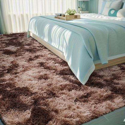 Area Rug Fluffy Faux-Fur Shag in Solid, Tie-Dye and Ombre Colors with Six Retained Room Sizes